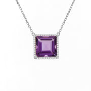 Amethyst with Diamonds Necklace in White Gold 14K