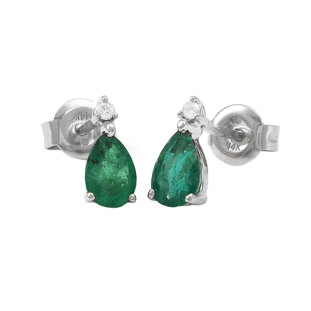 Pear-Shaped Emerald and Diamond Earrings in 14K Gold