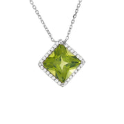 Peridot and Diamonds Necklace in White Gold 14K