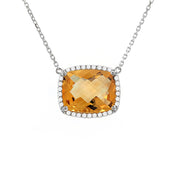 Citrine with Diamonds Necklace in White Gold 14K