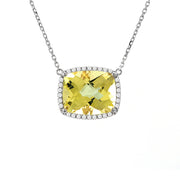 Lemon Quartz with Diamonds Necklace in White Gold 14K