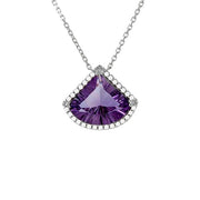 Amethyst with Diamonds Necklace in White Gold 14K