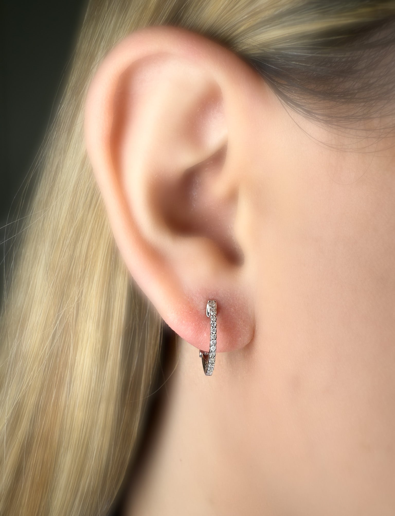 Diamond Hoop Earrings in White Gold 14k