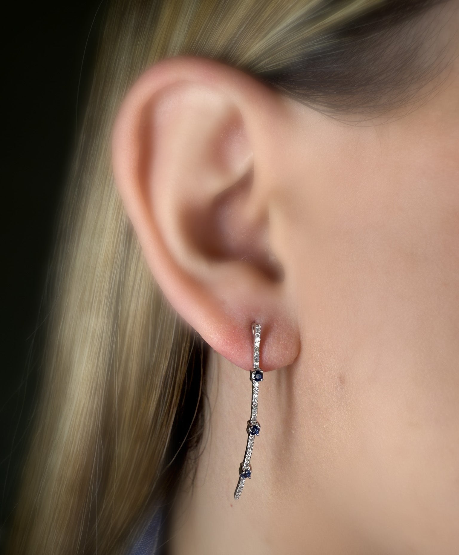 Sapphire Earrings with Diamonds in White Gold 14K