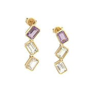Green, Pink Amethyst & White Topaz Earrings in Yellow Gold 14K