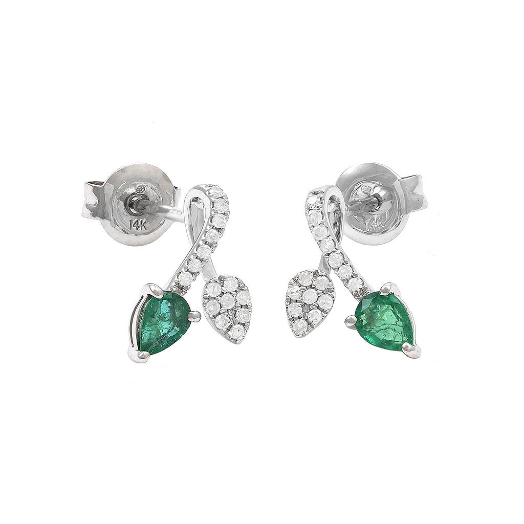 Pear-Shaped Emerald and Diamond Earrings in White Gold 14K