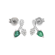 Pear-Shaped Emerald and Diamond Earrings in White Gold 14K