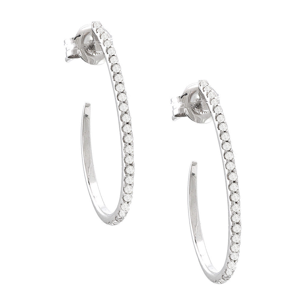 Diamond J-Hoop Earrings in White Gold 14K