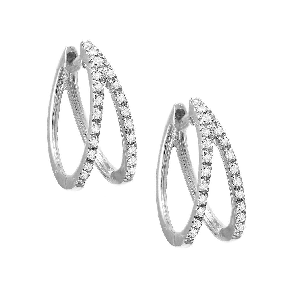 Diamond Double Row Earrings in White Gold 14k