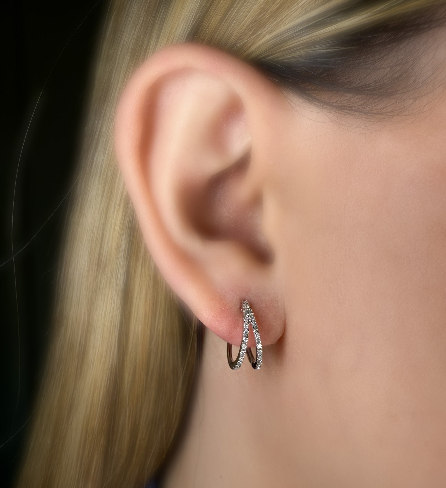 Diamond Double Row Earrings in White Gold 14k