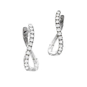 Diamond Curved Hoop Earrings in White Gold 14K