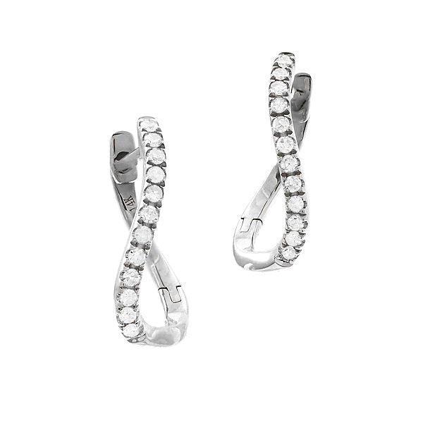 Diamond Curved Hoop Earrings in White Gold 14K