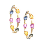 Yellow, Pink, Green And Blue Sapphire Earrings in Yellow Gold 14K