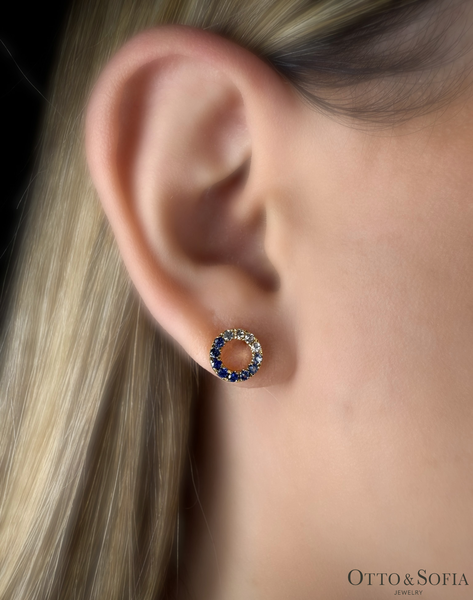 White And Blue Sapphire Earrings in Yellow Gold 14K