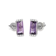 Amethyst and Diamond Earrings in White Gold 14K