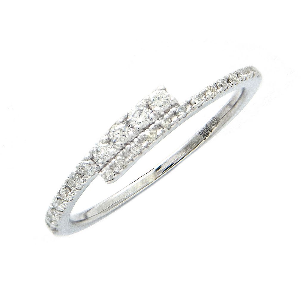 Double Row Diamond Bypass Ring in 14K White Gold