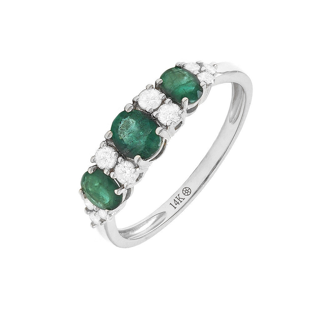 Three Emerald and Diamond Ring in 14K White or Yellow Gold