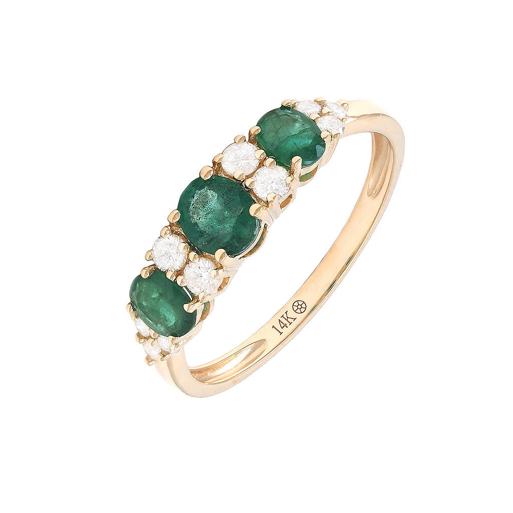 Three Emerald and Diamond Ring in 14K White or Yellow Gold