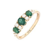 Three Emerald and Diamond Ring in 14K White or Yellow Gold
