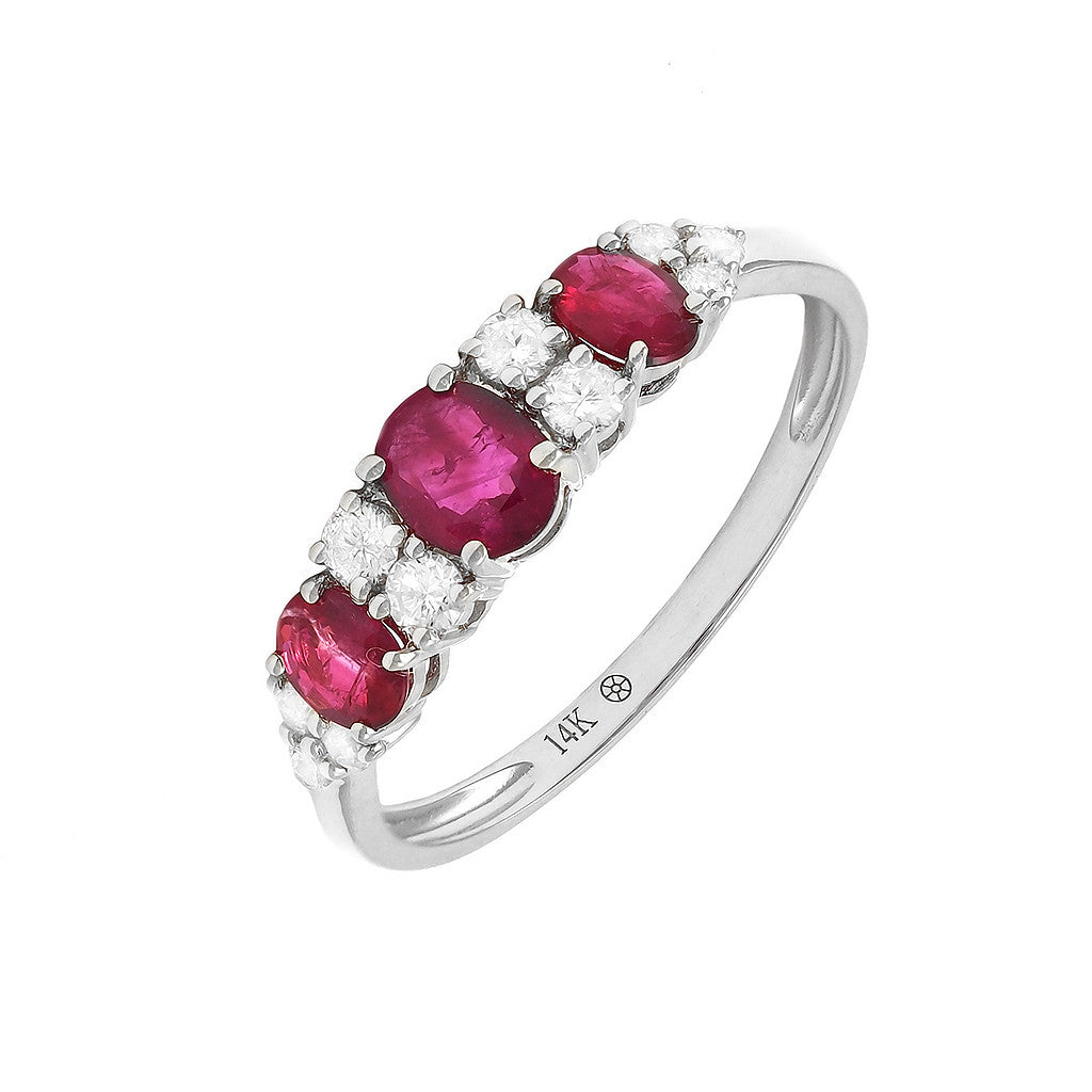 Three Ruby and Diamond Ring in 14K White or Yellow Gold