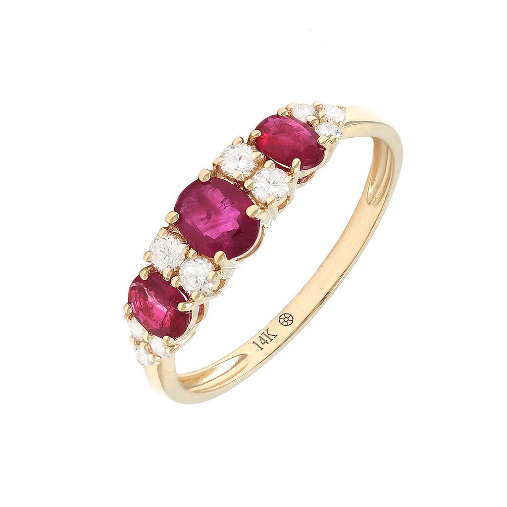 Three Ruby and Diamond Ring in 14K White or Yellow Gold