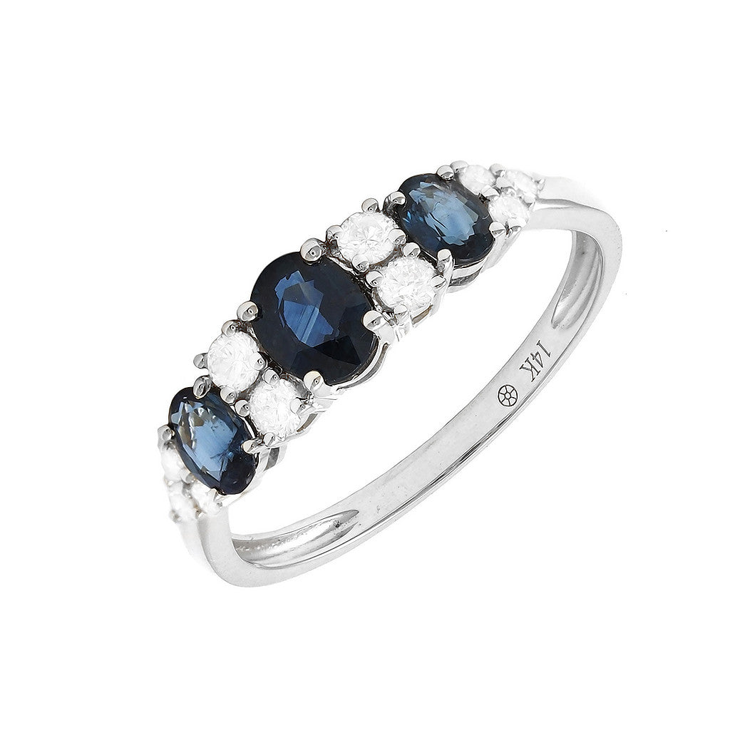 Three Sapphire and Diamond Ring in 14K White or Yellow Gold