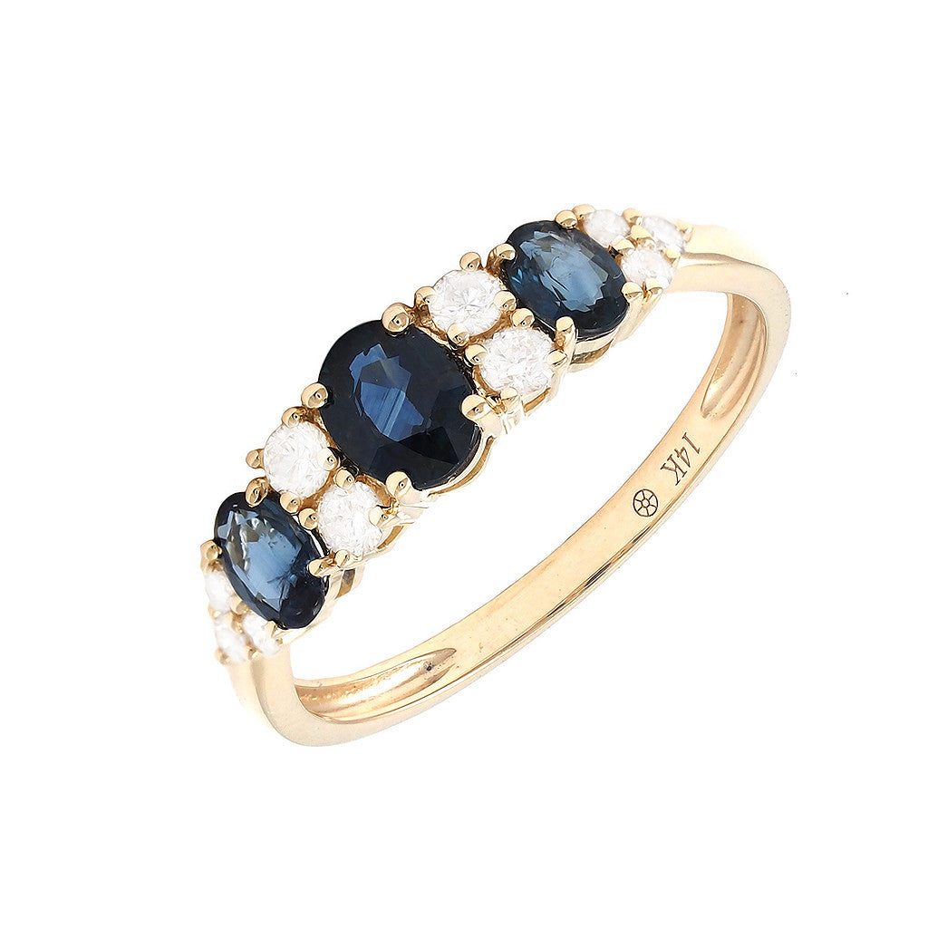 Three Sapphire and Diamond Ring in 14K White or Yellow Gold