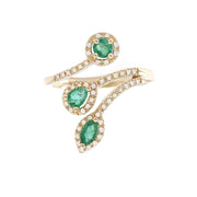 Emerald and Diamond Trio Cut Ring in 14K White or Yellow Gold