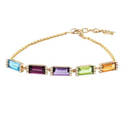 Multi-Gem and Diamond Bracelet in Yellow Gold 14k