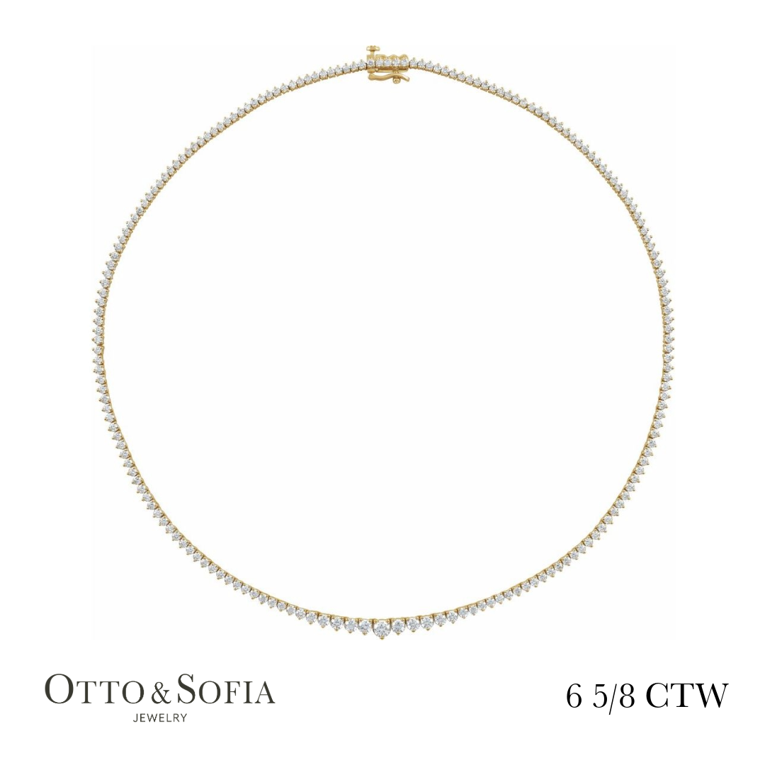 Graduated Tennis Necklace - (6 5/8 CTW) Diamond Tennis 16 1/2" Necklace in 14K White, Yellow, or Rose Gold