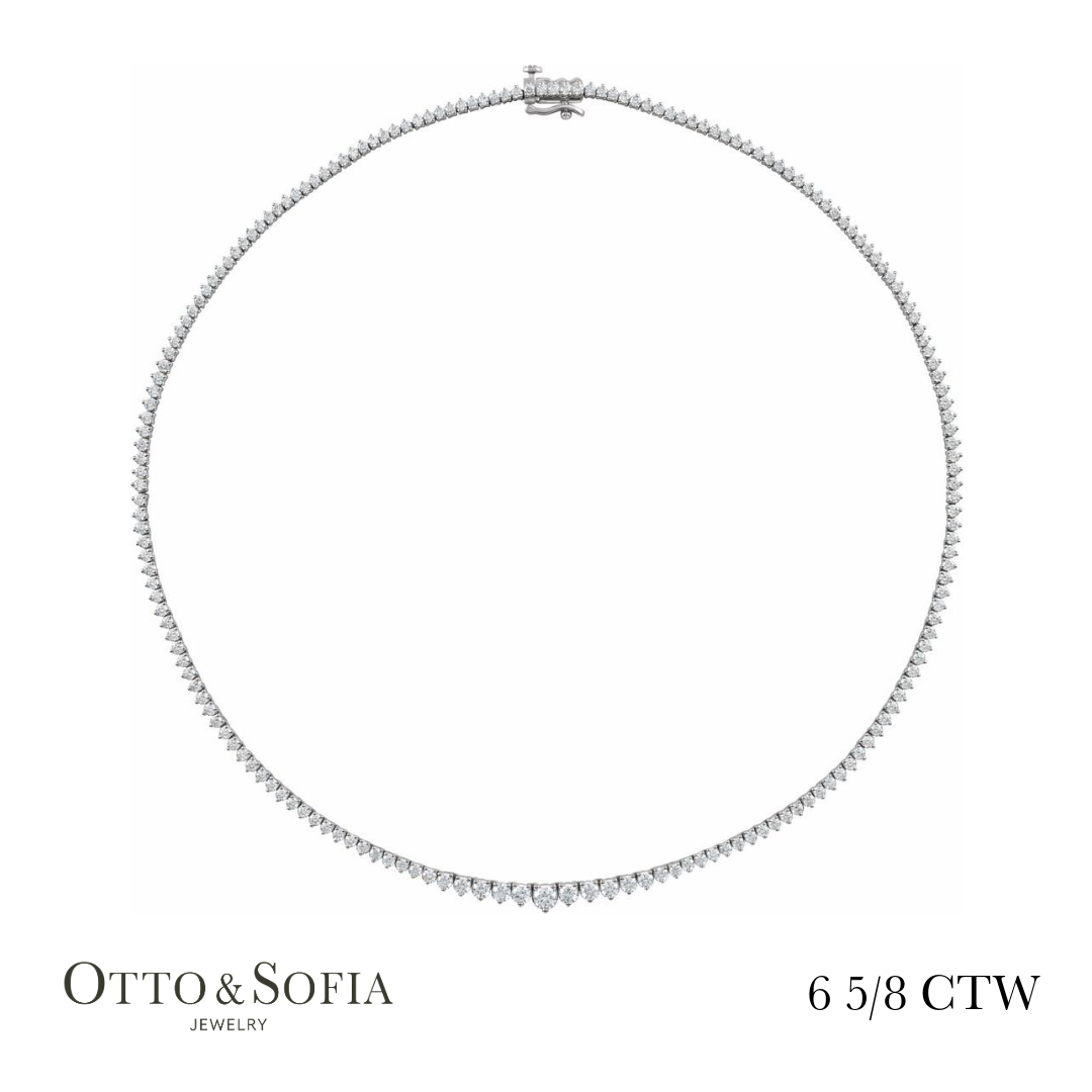 Graduated Tennis Necklace - (6 5/8 CTW) Diamond Tennis 16 1/2" Necklace in 14K White, Yellow, or Rose Gold