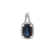 Sapphire and Diamond Halo Pendant Necklace in 14K White Gold