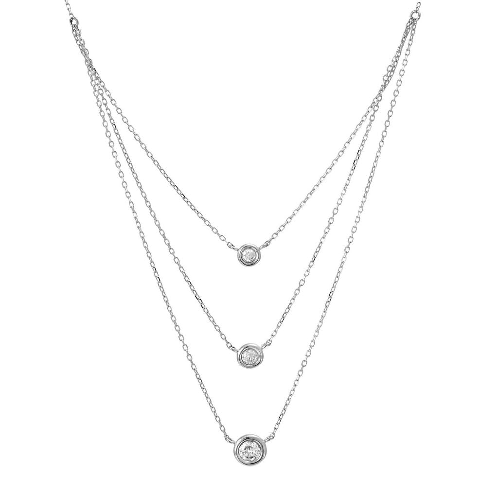 Triple Bezel Diamond Layered Necklace in 14K White Gold