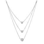 Triple Bezel Diamond Layered Necklace in 14K White Gold