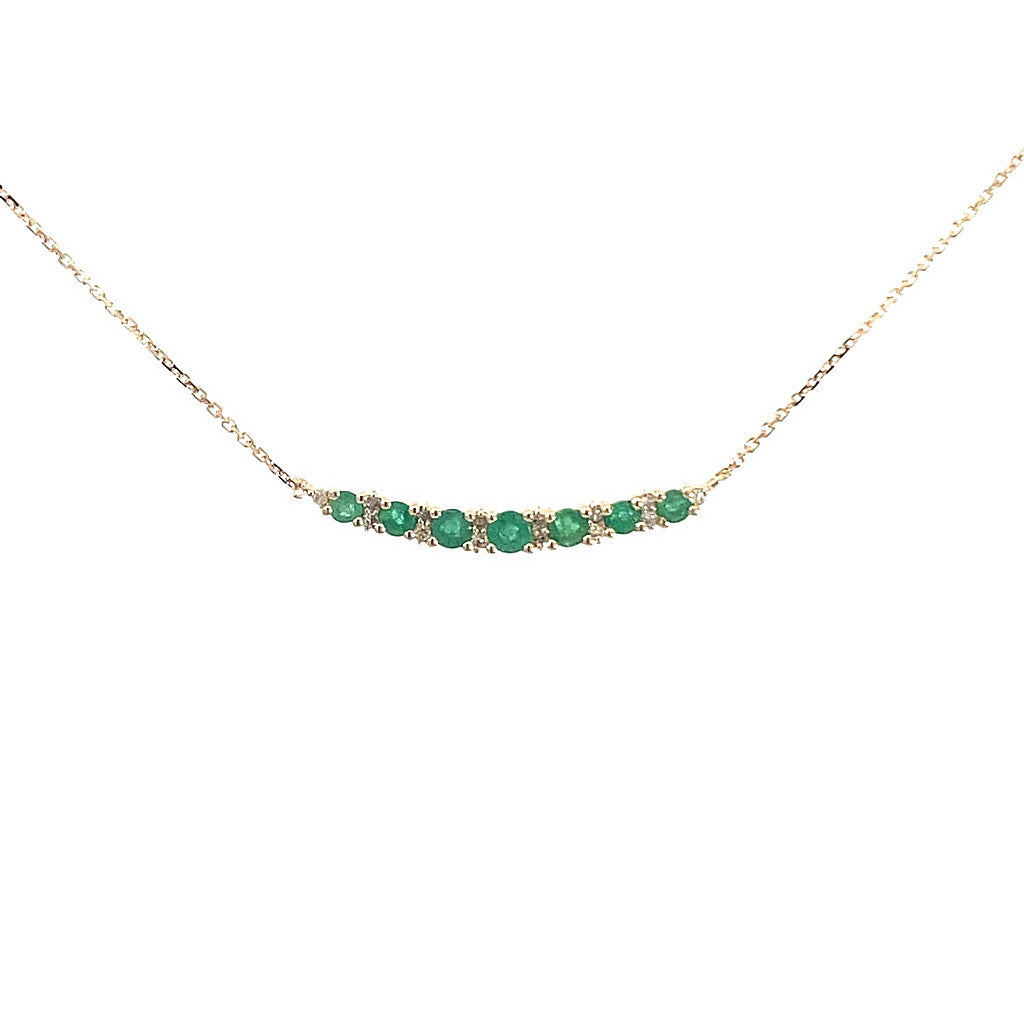 Emerald and Diamond Curved Bar Necklace in Gold 14k