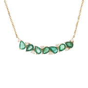 Emerald And Diamond Curved Bar Necklace in Yellow Gold 14K