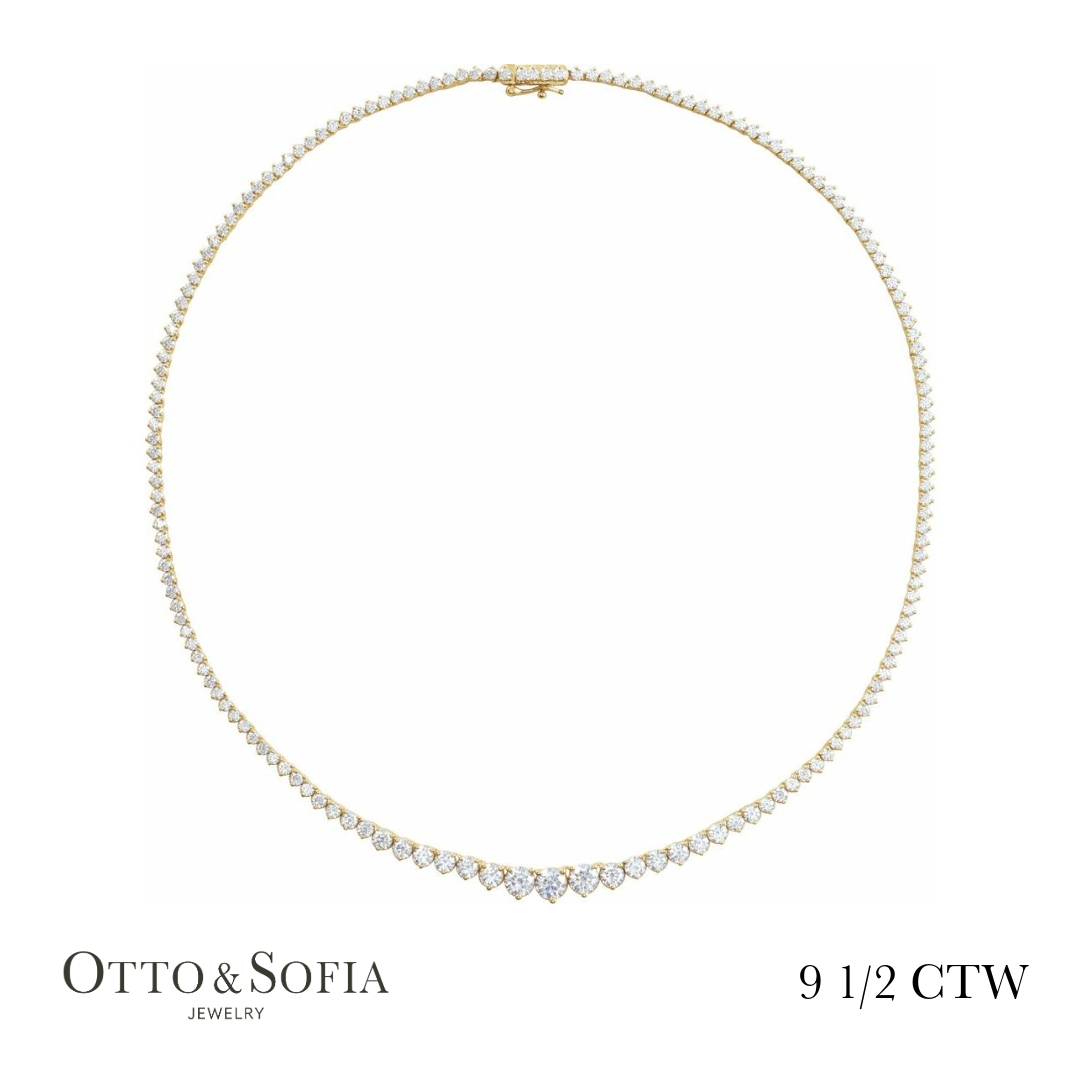 Graduated Tennis Necklace - (9 1/2 CTW) Lab-Grown Diamond Tennis 16 1/2" Necklace in 14K White, Yellow, or Rose Gold