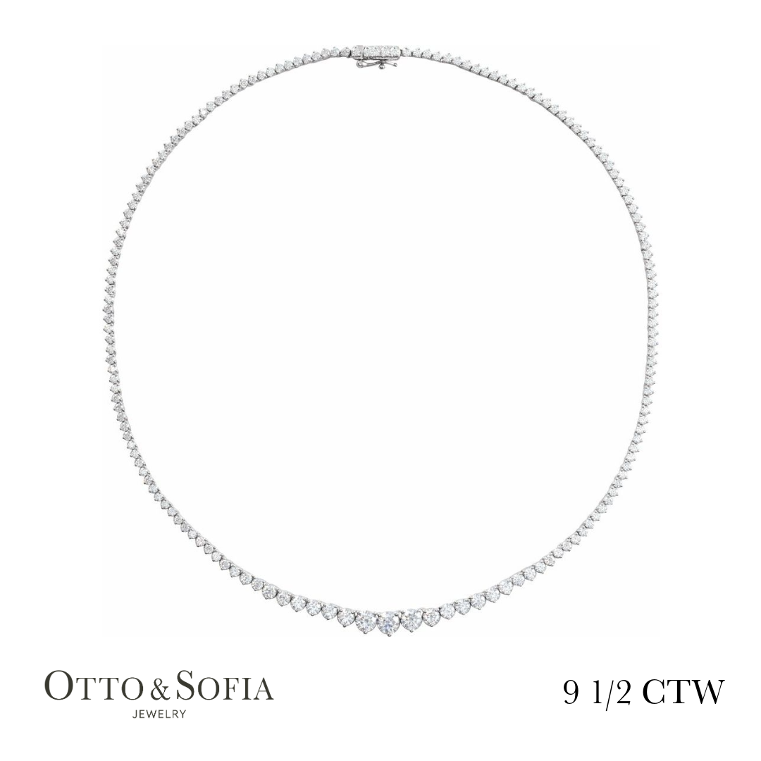 Graduated Tennis Necklace - (9 1/2 CTW) Lab-Grown Diamond Tennis 16 1/2" Necklace in 14K White, Yellow, or Rose Gold