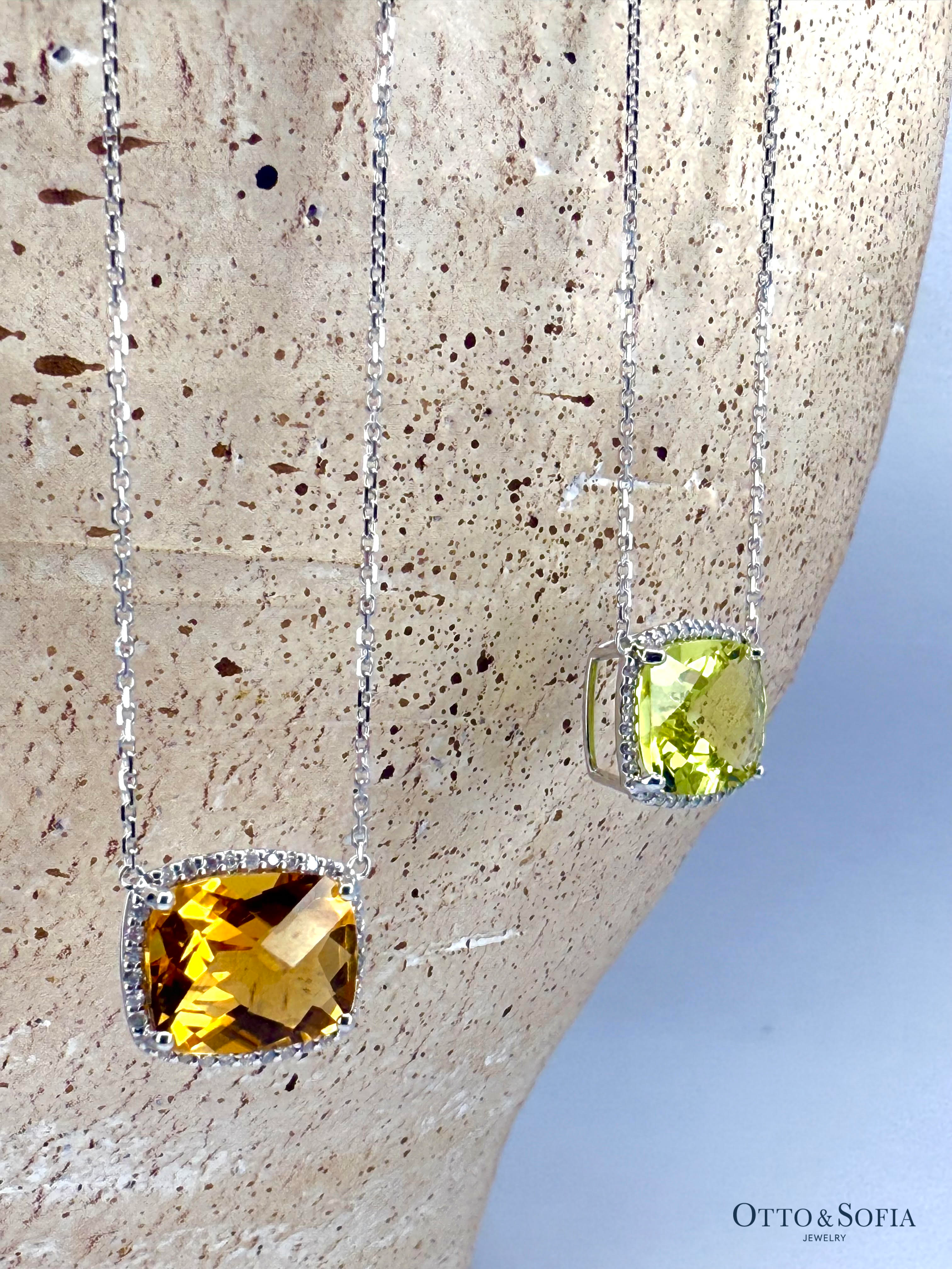 Citrine with Diamonds Necklace in White Gold 14K