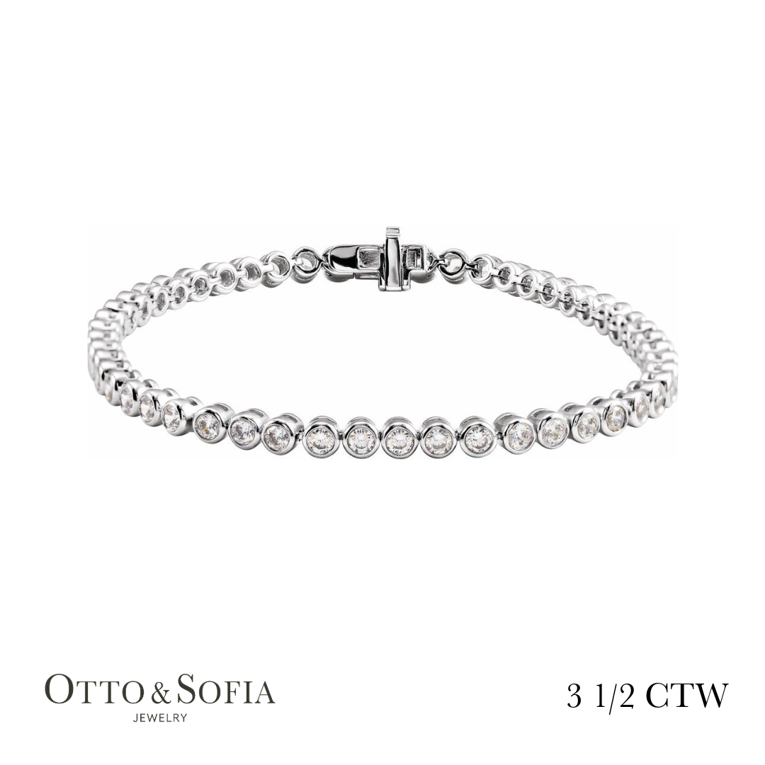 Bezel Tennis Bracelet - Lab-Grown Diamond in 14K White, Yellow, or Rose Gold (3 1/2 CTW)