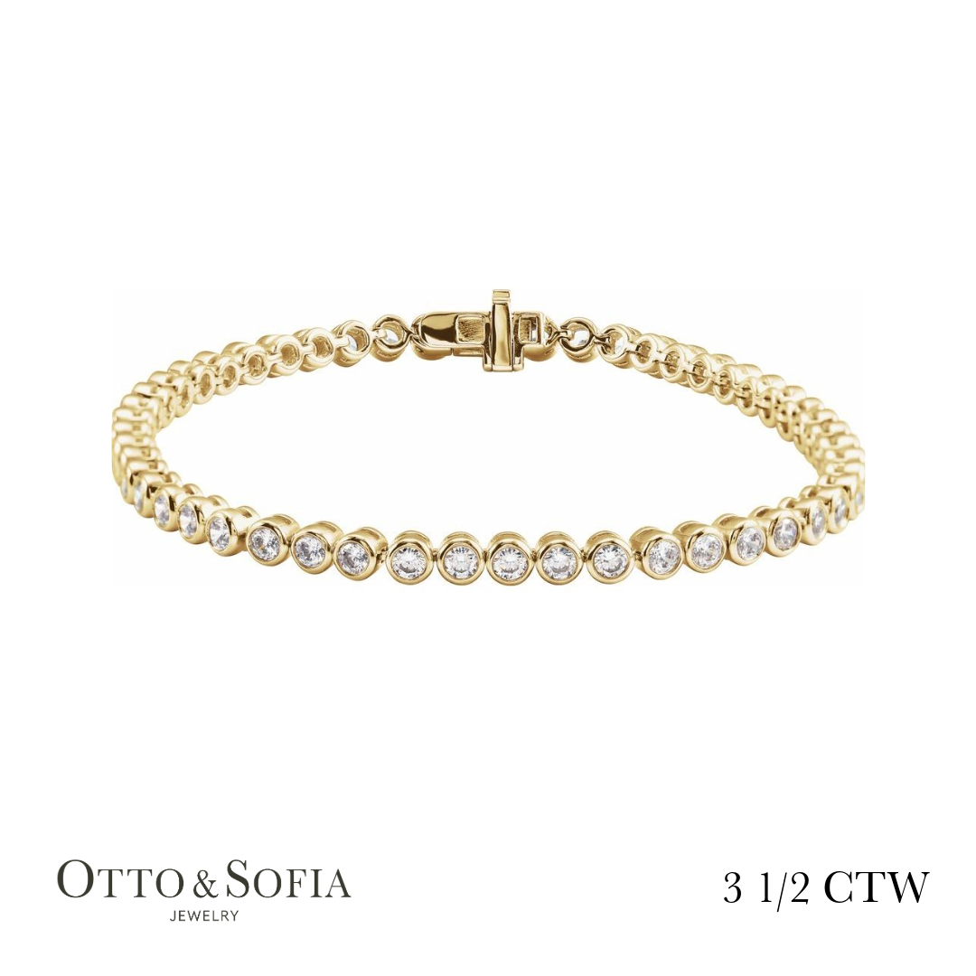 Bezel Tennis Bracelet - Lab-Grown Diamond in 14K White, Yellow, or Rose Gold (3 1/2 CTW)