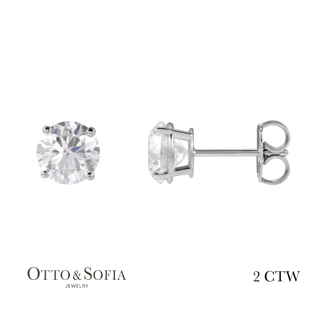 Natural Diamond Stud Earrings in 14K White Gold (1/5 to 2 CTW)