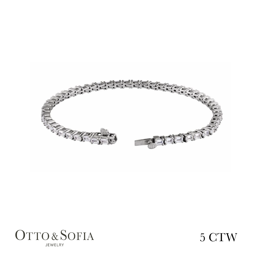 Emerald Cut Tennis Bracelet - Lab-Grown Diamond in 14K White, Yellow, or Rose Gold (5 CTW)