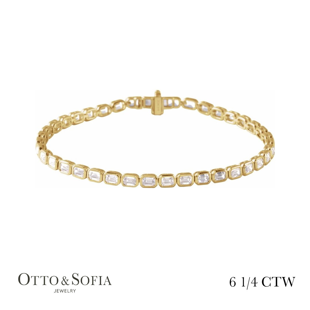 Emerald Cut Bezel Tennis Bracelet - Lab-Grown Diamond in 14K White, Yellow, or Rose Gold (6 1/4 CTW)