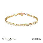Emerald Cut Bezel Tennis Bracelet - Lab-Grown Diamond in 14K White, Yellow, or Rose Gold (6 1/4 CTW)