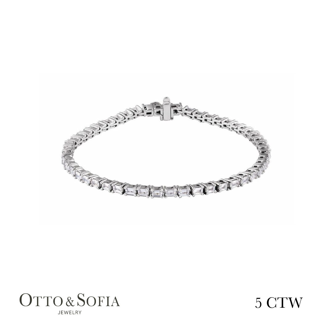 Emerald Cut Tennis Bracelet - Lab-Grown Diamond in 14K White, Yellow, or Rose Gold (5 CTW)