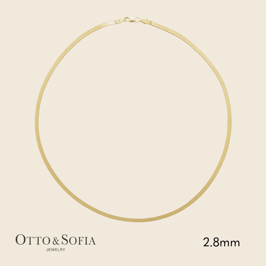 Herringbone Necklace in 14K White or Yellow Gold (2.8mm, 16" or 18")