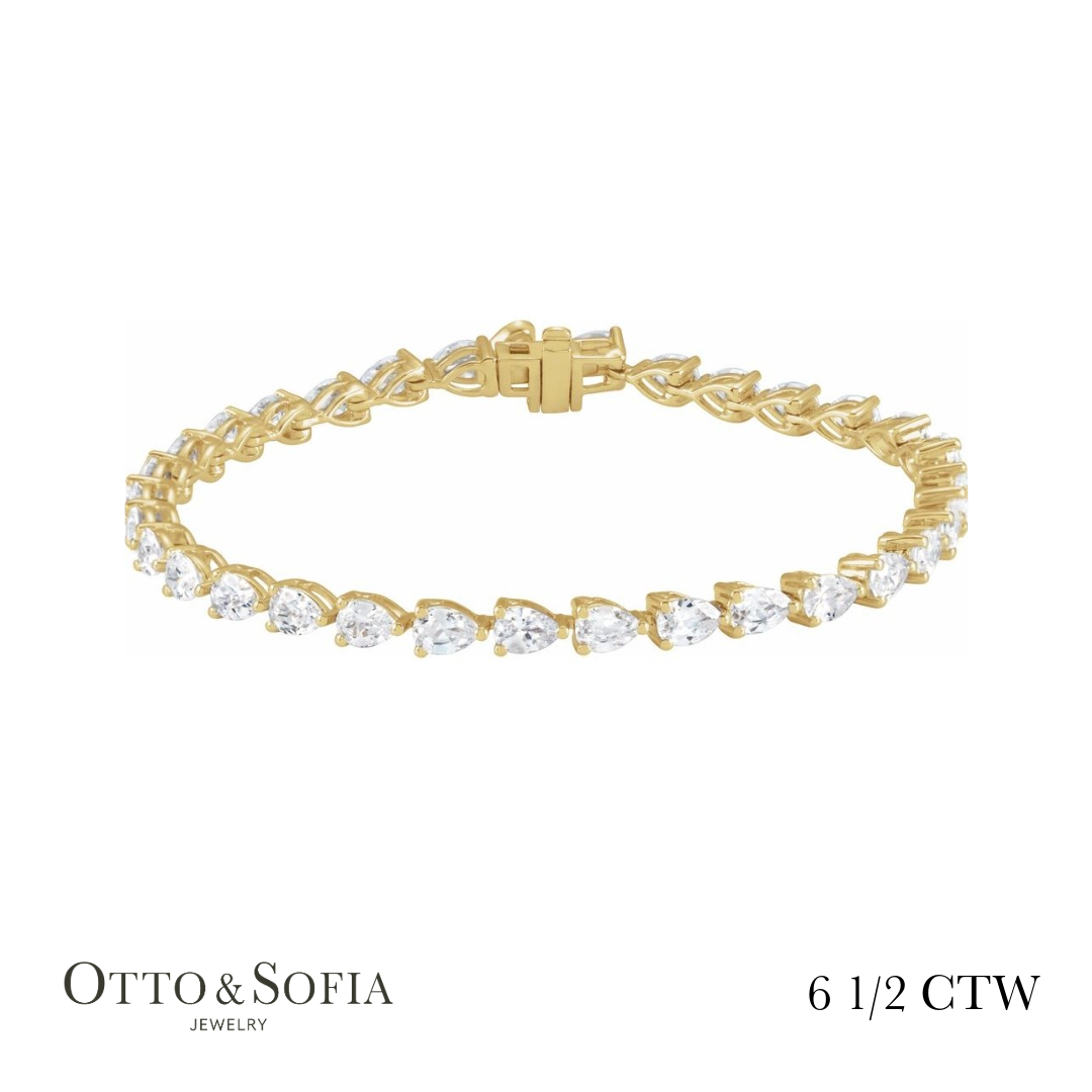 Pear Cut Tennis Bracelet - Lab-Grown Diamond in 14K White, Yellow, or Rose Gold (6 1/2 CTW)