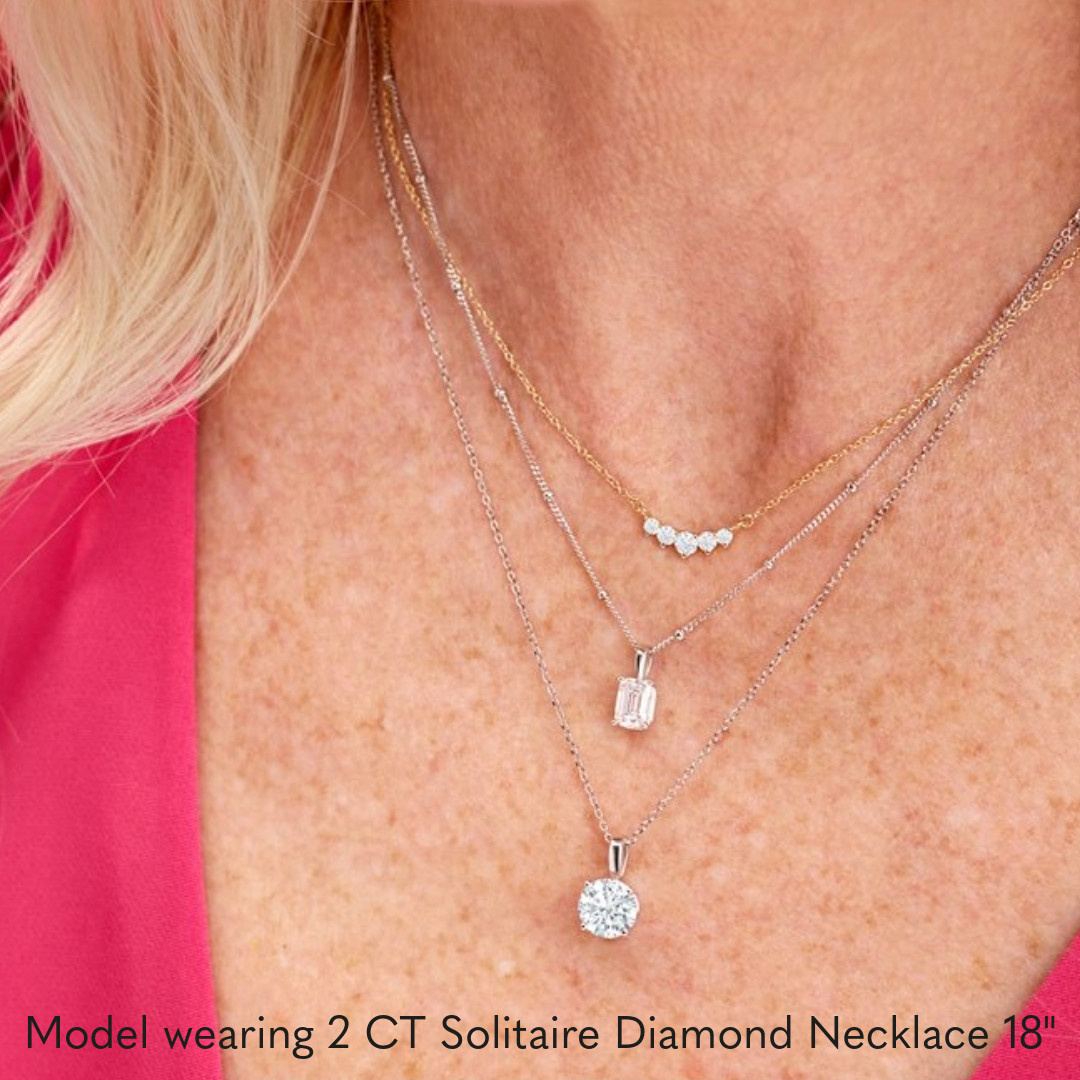 Solitaire Diamond Necklace in 14K White or Yellow Gold (1/3 to 2 CT, Natural or Lab-Grown Diamond)