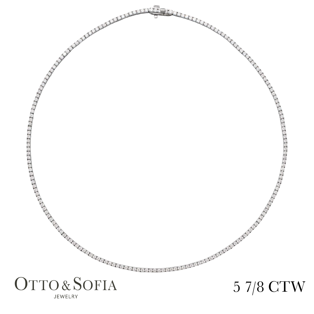 Lab-Grown Diamond Tennis 16" Necklace in 14K White, Yellow, or Rose Gold (5 7/8 CTW)